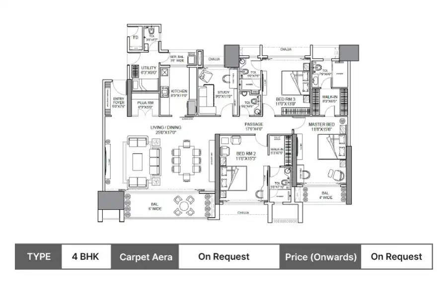 Shree Sai Vana Veda 4 BHK floor plan,  sq ft carpet area